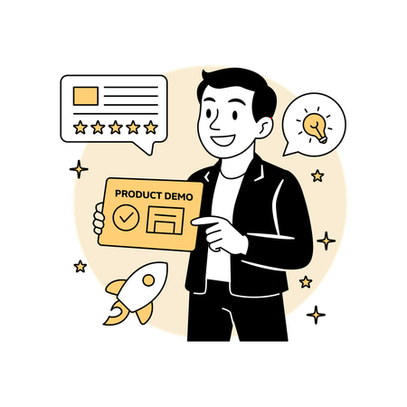 Man Giving  Demo to Early Adopters  Illustration
