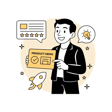 Man Giving  Demo to Early Adopters  Illustration