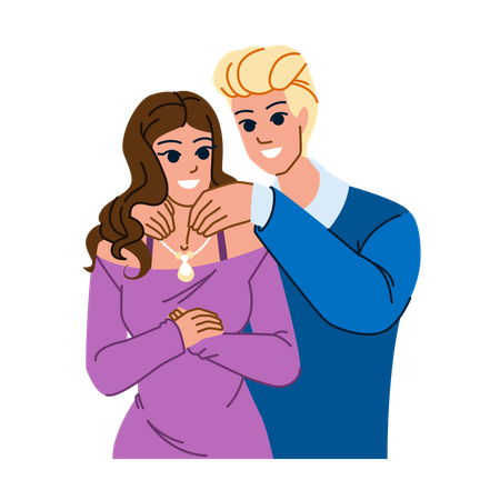 Man giving diamond necklace to woman  Illustration