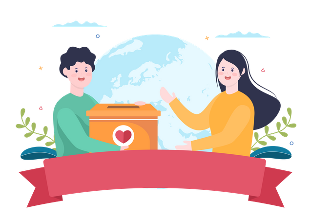 Man giving donation box to Volunteer  Illustration