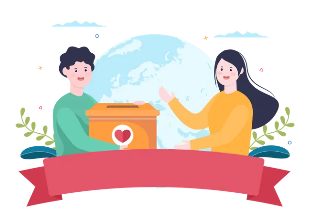 Man giving donation box to Volunteer  Illustration