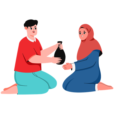Man Giving Donation To Hijab Woman  Illustration