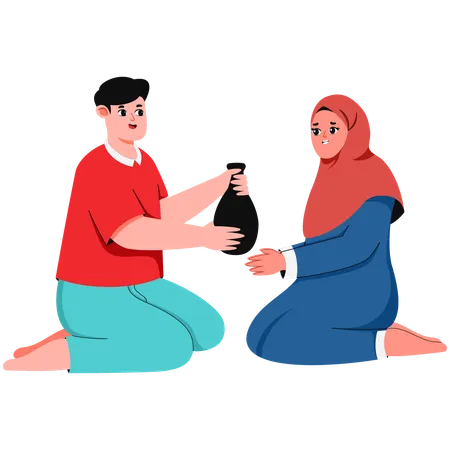 Man Giving Donation To Hijab Woman  Illustration