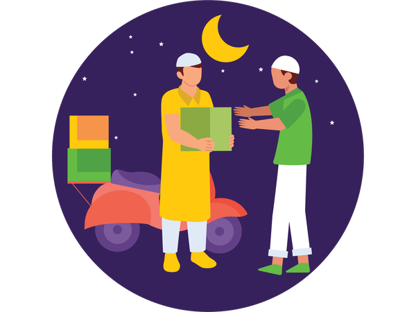 Man giving eid Food Delivery  Illustration