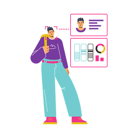 Man giving face id for security verification  Illustration