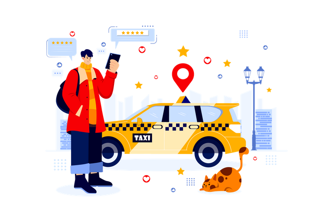 Man giving feedback for the Taxi service Illustration