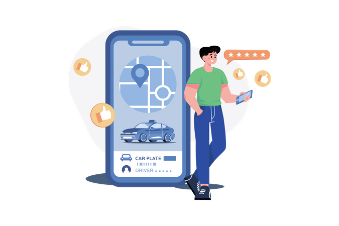 Man Giving Feedback On The Taxi Service  Illustration