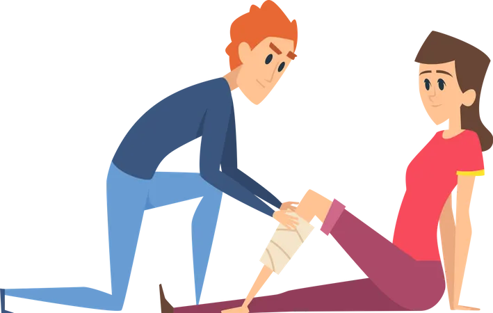 Man giving first aid to woman Illustration