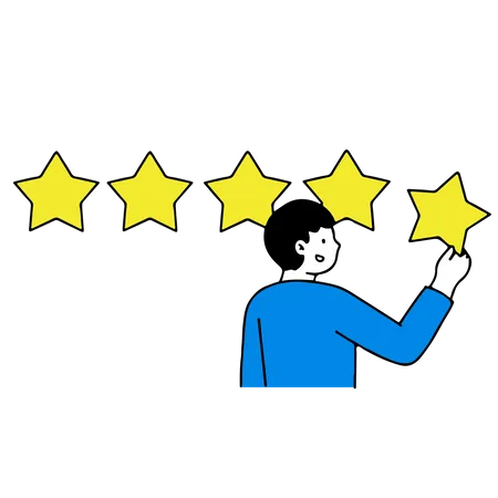 Man Leaving Comment Customer Feedback And Rating 5 Stars Vector Illustration Illustration