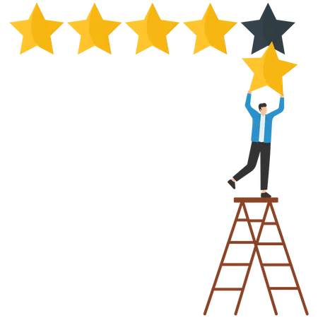 Man giving five stars rating review high quality and good business reputation  Illustration