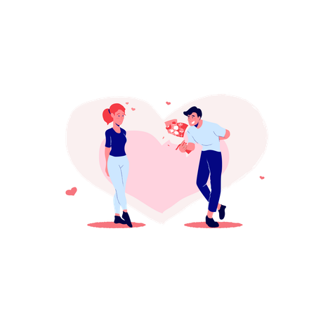 Man Giving Flower Bouquet For Girlfriend  Illustration