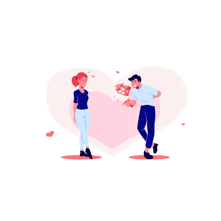 Man Giving Flower Bouquet For Girlfriend  Illustration