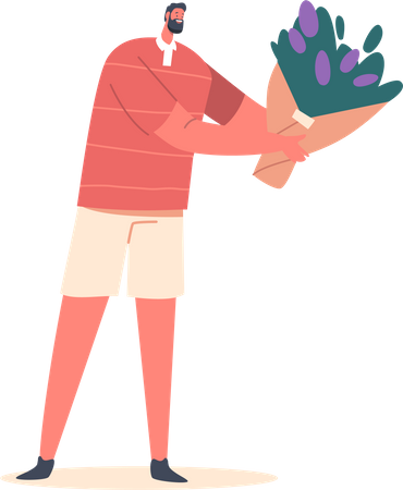 Man giving flower bouquet  Illustration