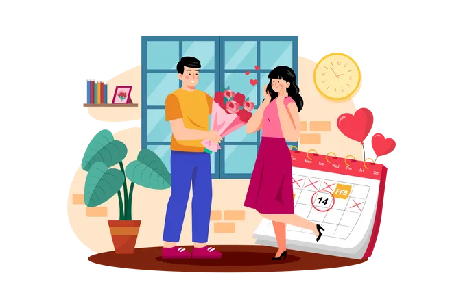 Man giving flower bouquet on valentines day Illustration