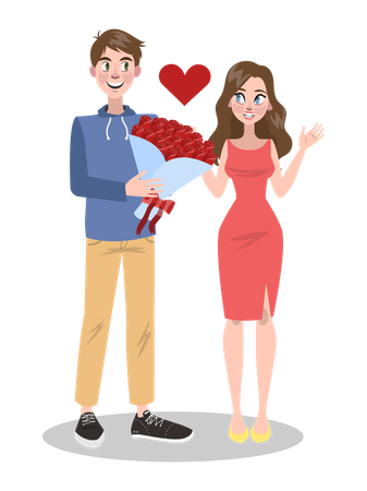 Man giving flower bouquet to woman  Illustration