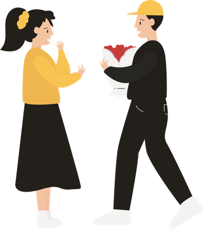 Man Giving flower to girl  Illustration