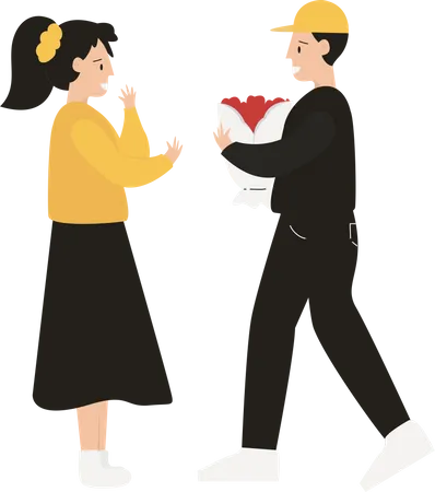 Man Giving flower to girl  Illustration