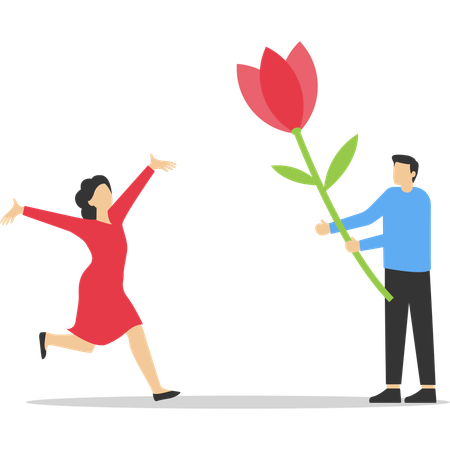 Man giving flower to woman  Illustration