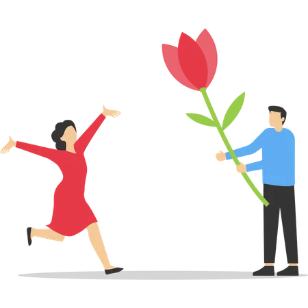 Man giving flower to woman  Illustration