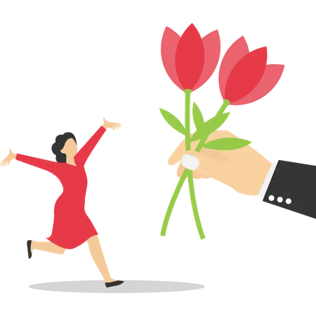 Man giving flower to woman  Illustration