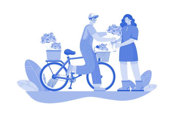 Man Giving flowers bouquet on cycle  イラスト