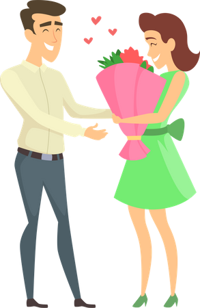Man giving flowers to girl Illustration
