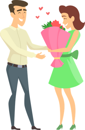 Man giving flowers to girl  Illustration