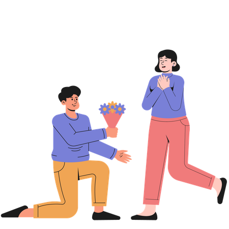 Man Giving Flowers to Partner on Valentine's Day  Illustration