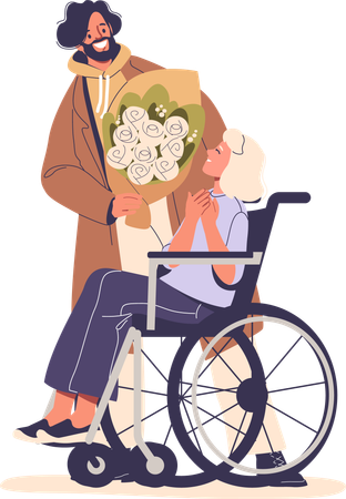 Man giving flowers to woman  Illustration