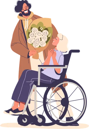 Man giving flowers to woman  Illustration