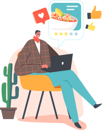 Man giving food review Illustration