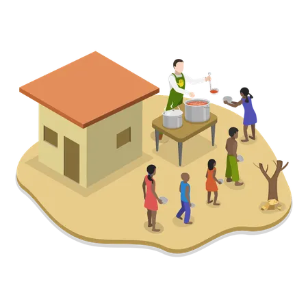 Man giving food to hunger children  Illustration