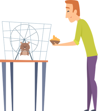 Man giving food to mouse  Illustration