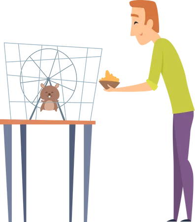 Man giving food to mouse  Illustration