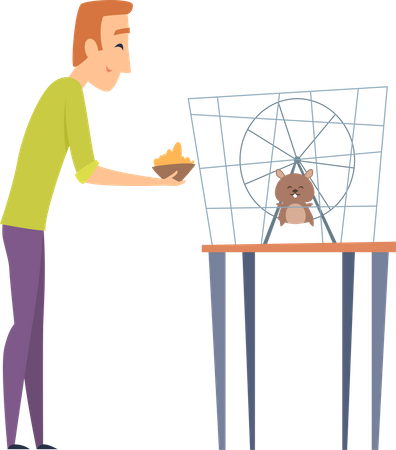 Man giving food to mouse  Illustration