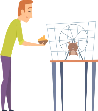 Man giving food to mouse  Illustration