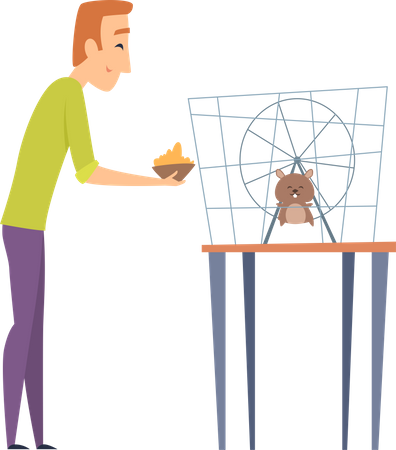 Man giving food to mouse  イラスト