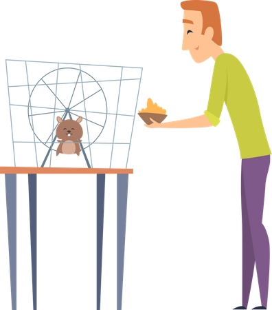 Man giving food to mouse  イラスト