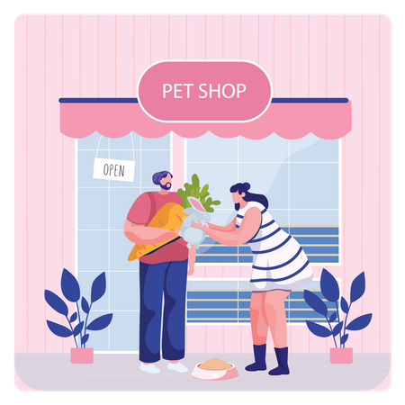 Man giving food to rabbit  イラスト