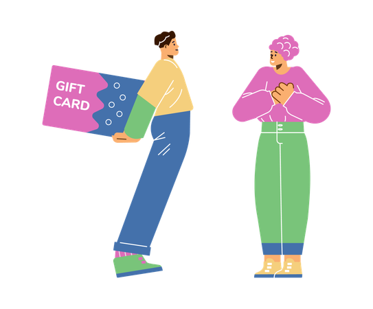 Man giving gift card to woman  Illustration