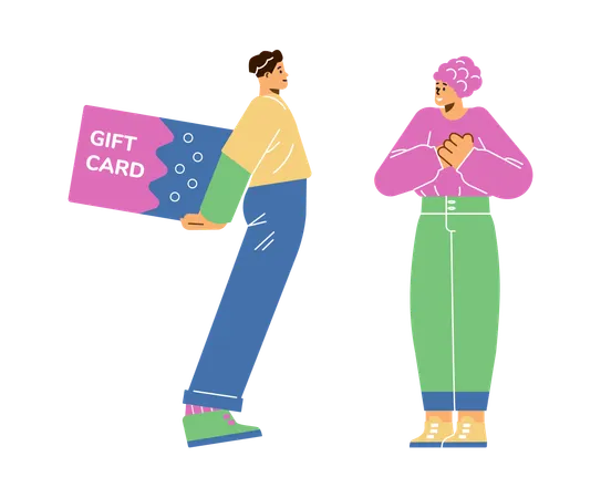 Man giving gift card to woman  Illustration