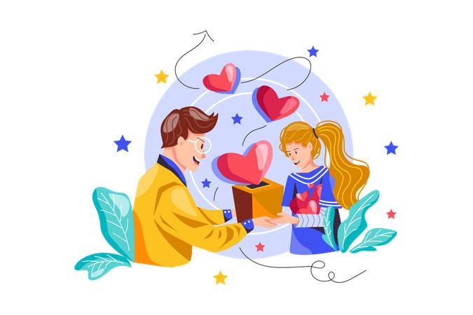 Man giving gift to girl  Illustration