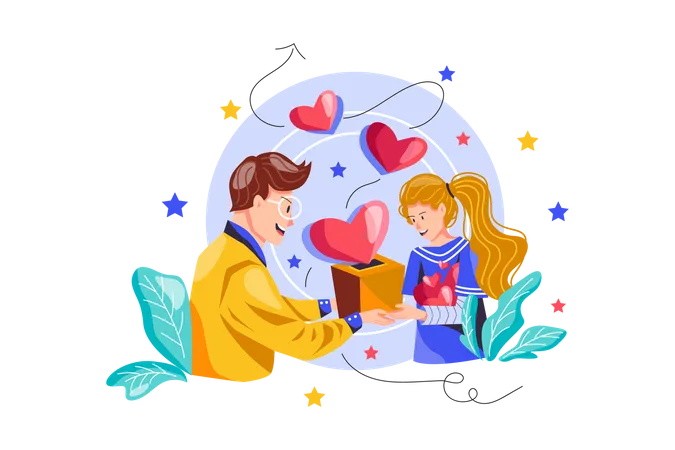 Man giving gift to girl  Illustration