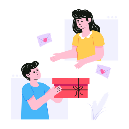 Man giving gift to girlfriend Illustration