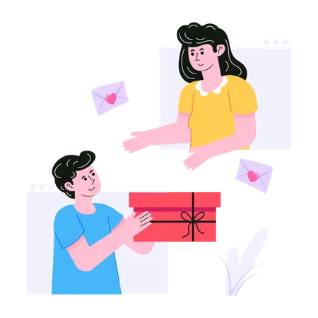Man giving gift to girlfriend Illustration