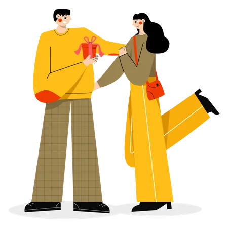 Man giving gift to his girlfriend Illustration
