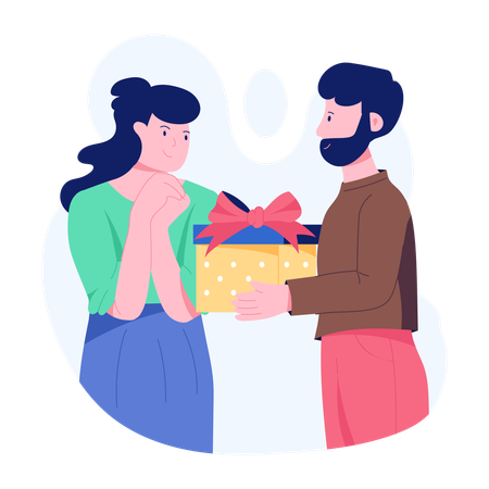 Man Giving Gift to wife  Illustration