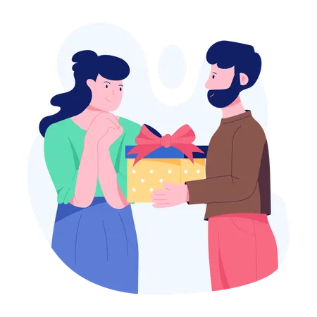 Man Giving Gift to wife  Illustration