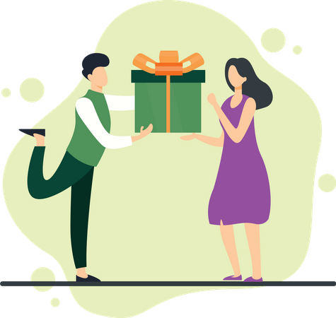 Man Giving Gift to Woman in the Valentine's Day Illustration
