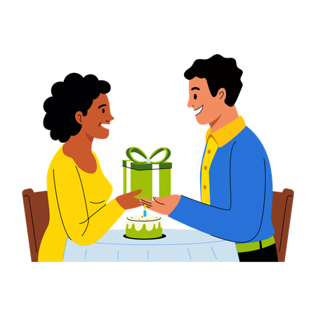 Man giving gift to woman on her birthday  Illustration